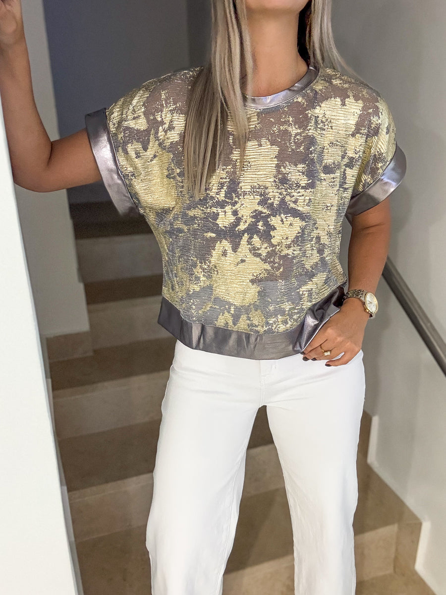 PEWTER/GOLD METALLIC BLOUSE