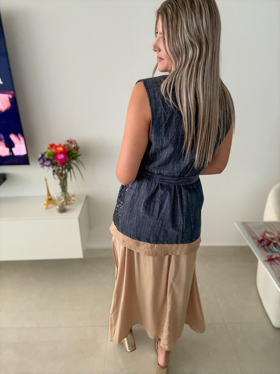 DENIM SEQUIN ELEGANT CARDIGAN