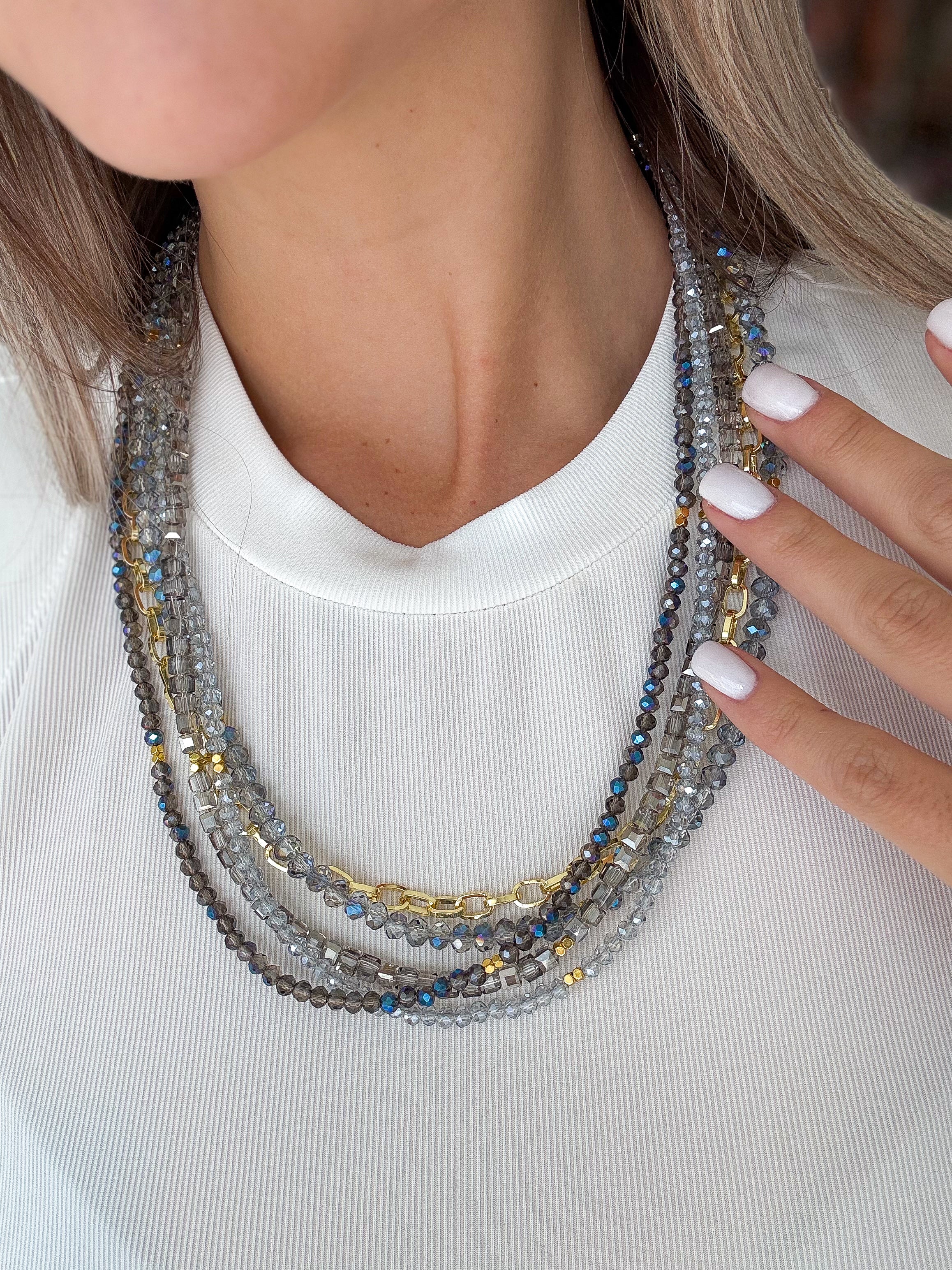 GRAY/BLUE/GOLD LAYERED NECKLACE