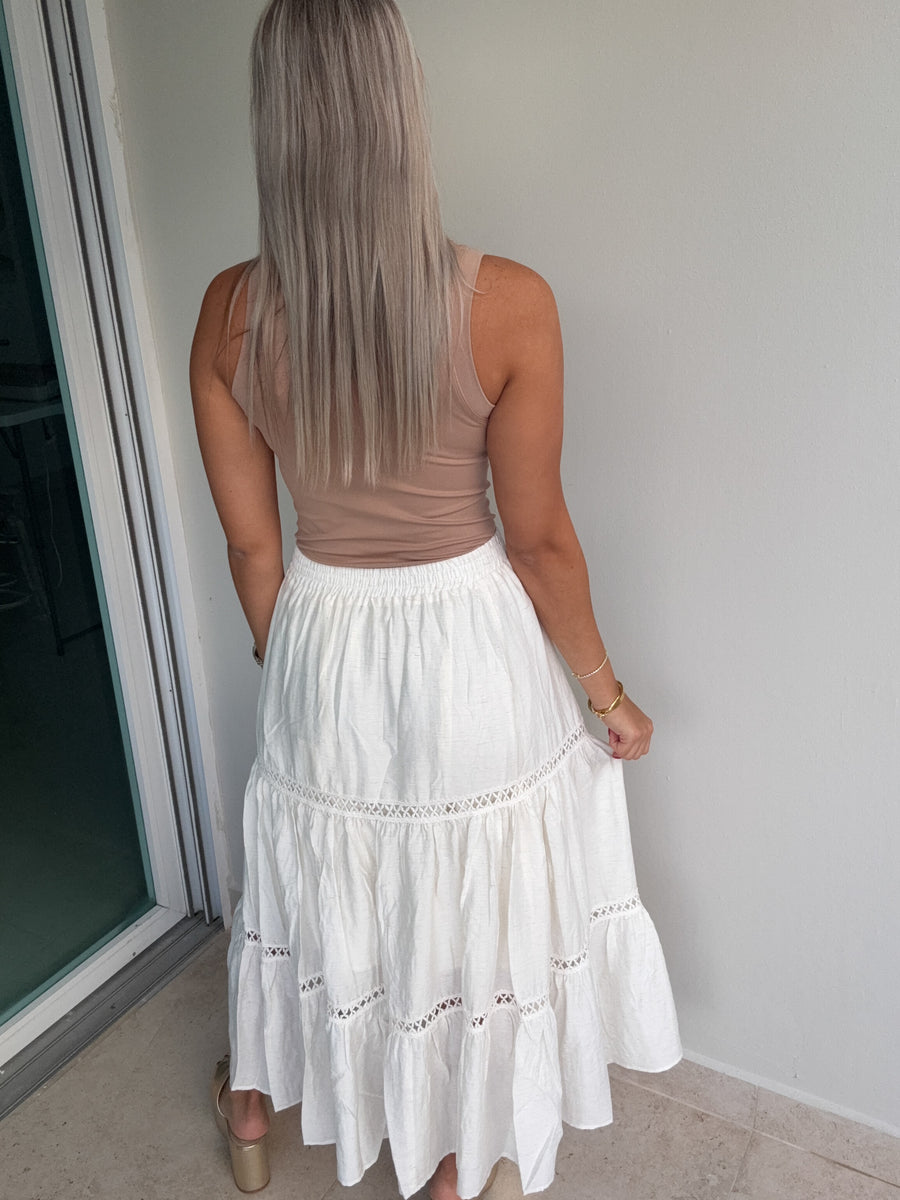 LINEN MAXI SKIRT WITH CROCHET DETAIL