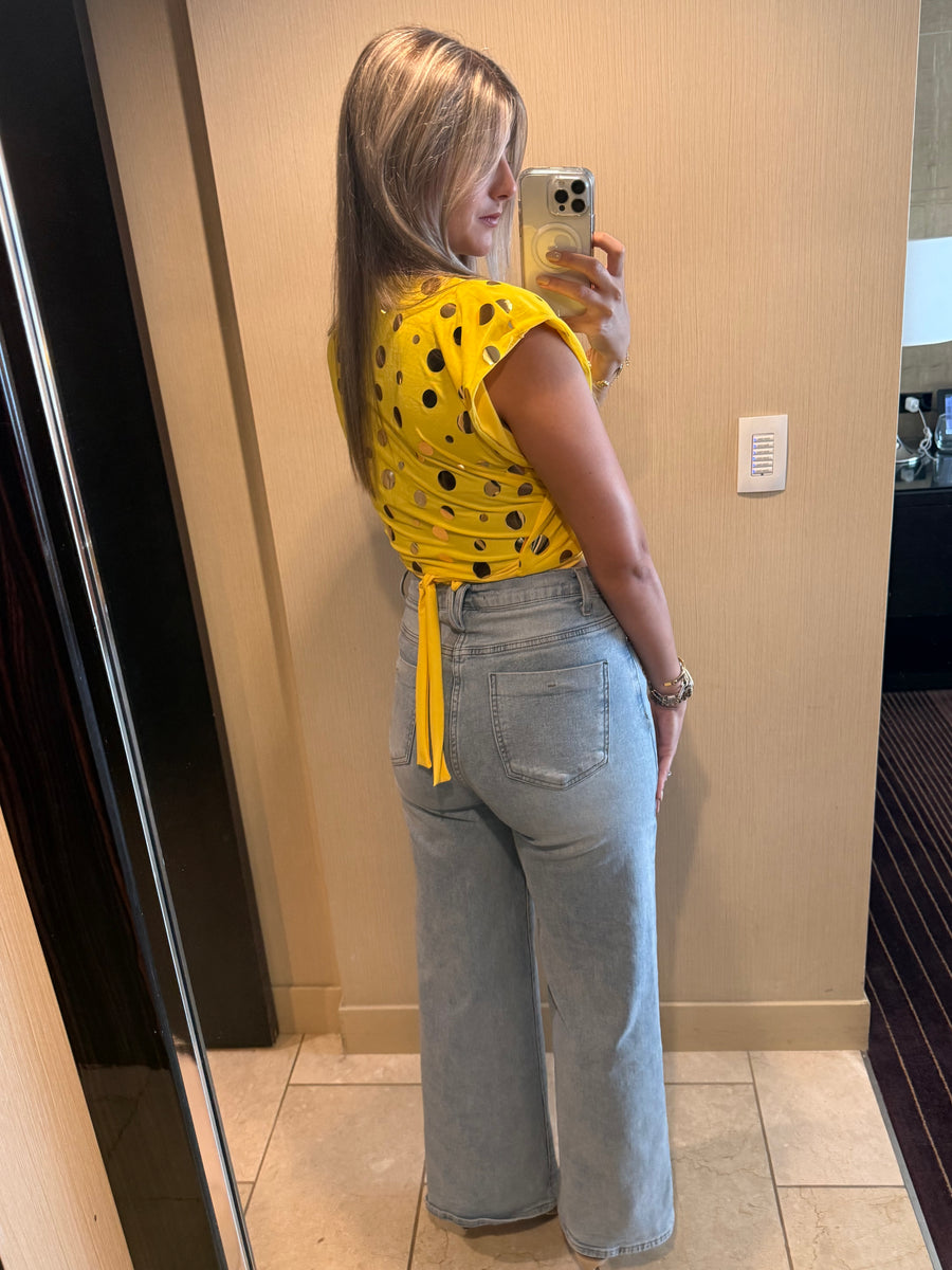 PIA REVERSIBLE SQUARE BLOUSE IN POLKA DOT/YELLOW