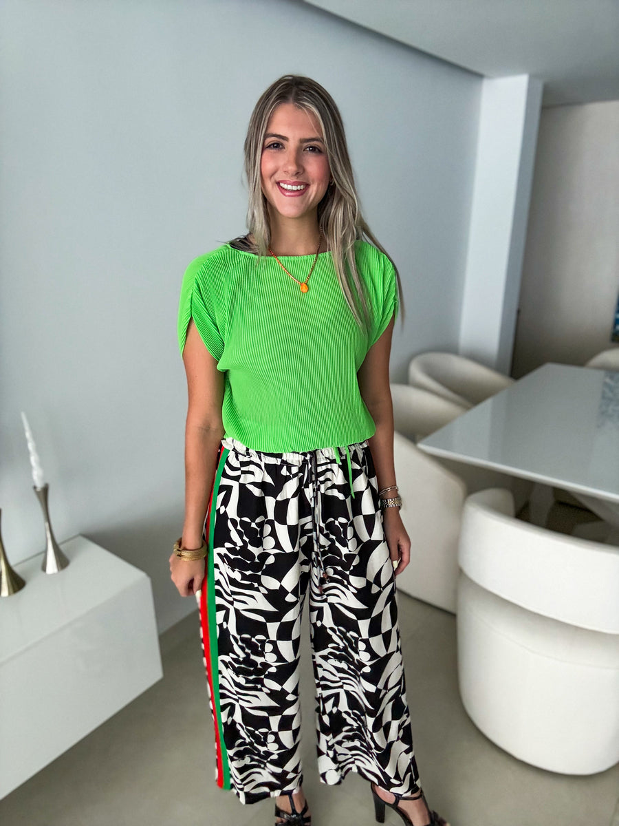 BLACK/NATURAL PRINTED NEON SIDE TRACK LINES PANTS