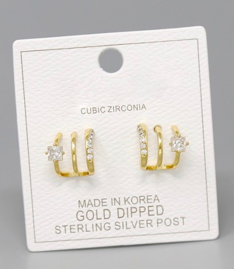 TRIPLE BAR PAVE GOLD EARRINGS