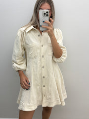 CREAM LONG SLEEVE DENIM DRESS