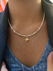 WHITE SUN BEAD STAR & HEART NECKLACE