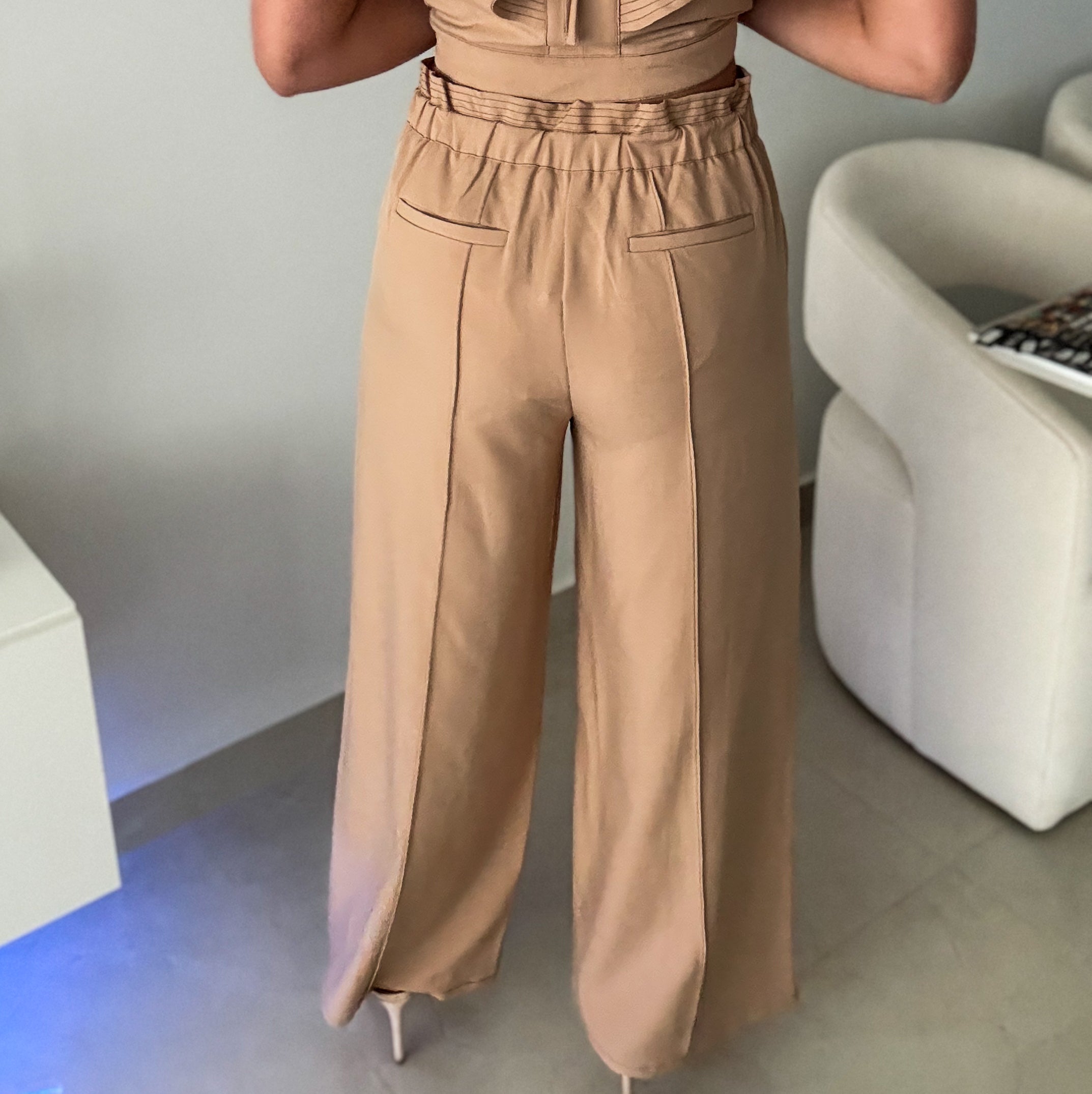 LIGHT CAMEL STITCHING LONG PANTS