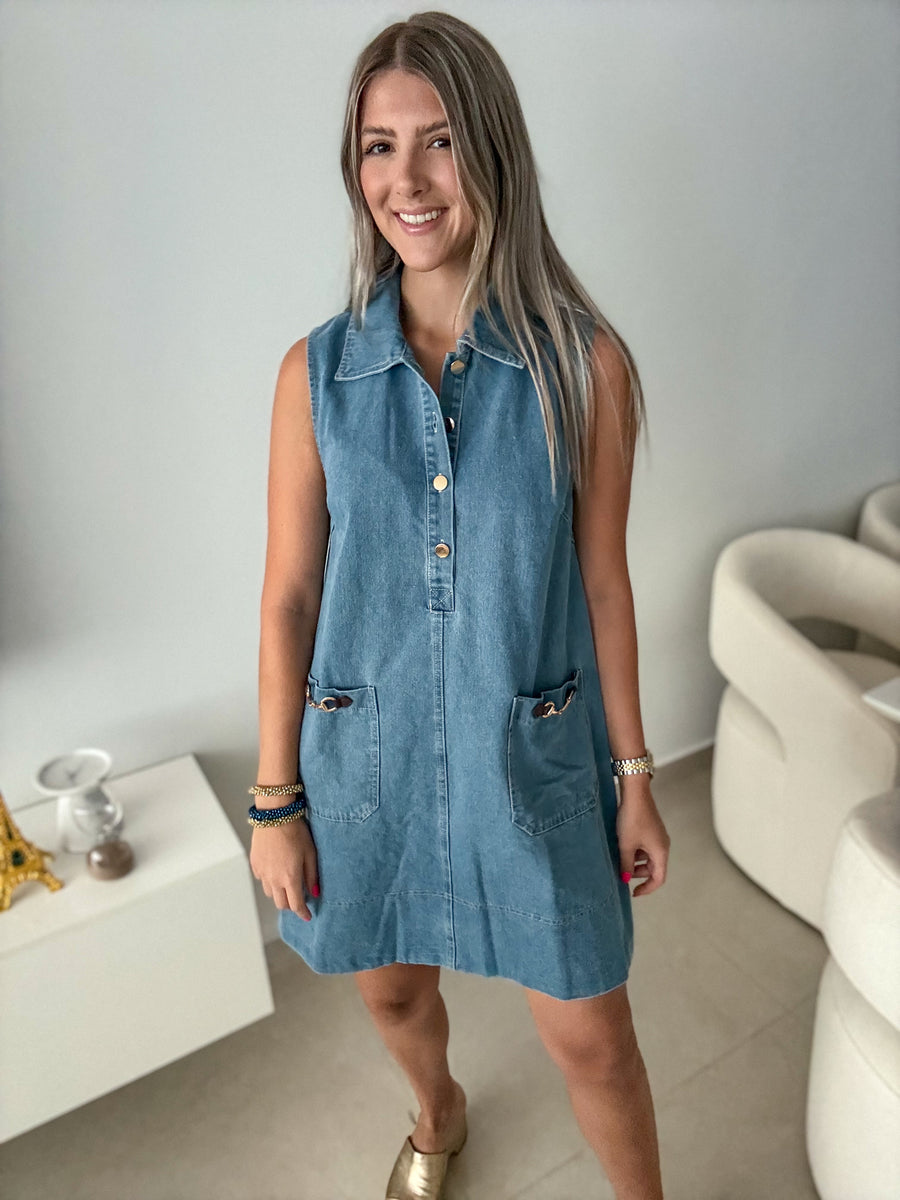 DENIM HORSELINK DETAILED DRESS