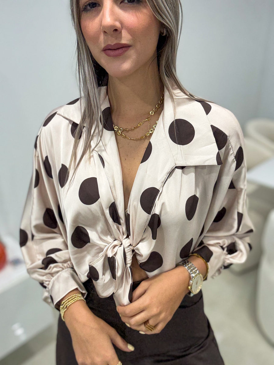 POLKA DOT SATIN KNOT TOPS