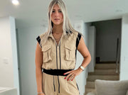 LATTE/BLACK MOCK NECK ZIPPER CROP JACKET
