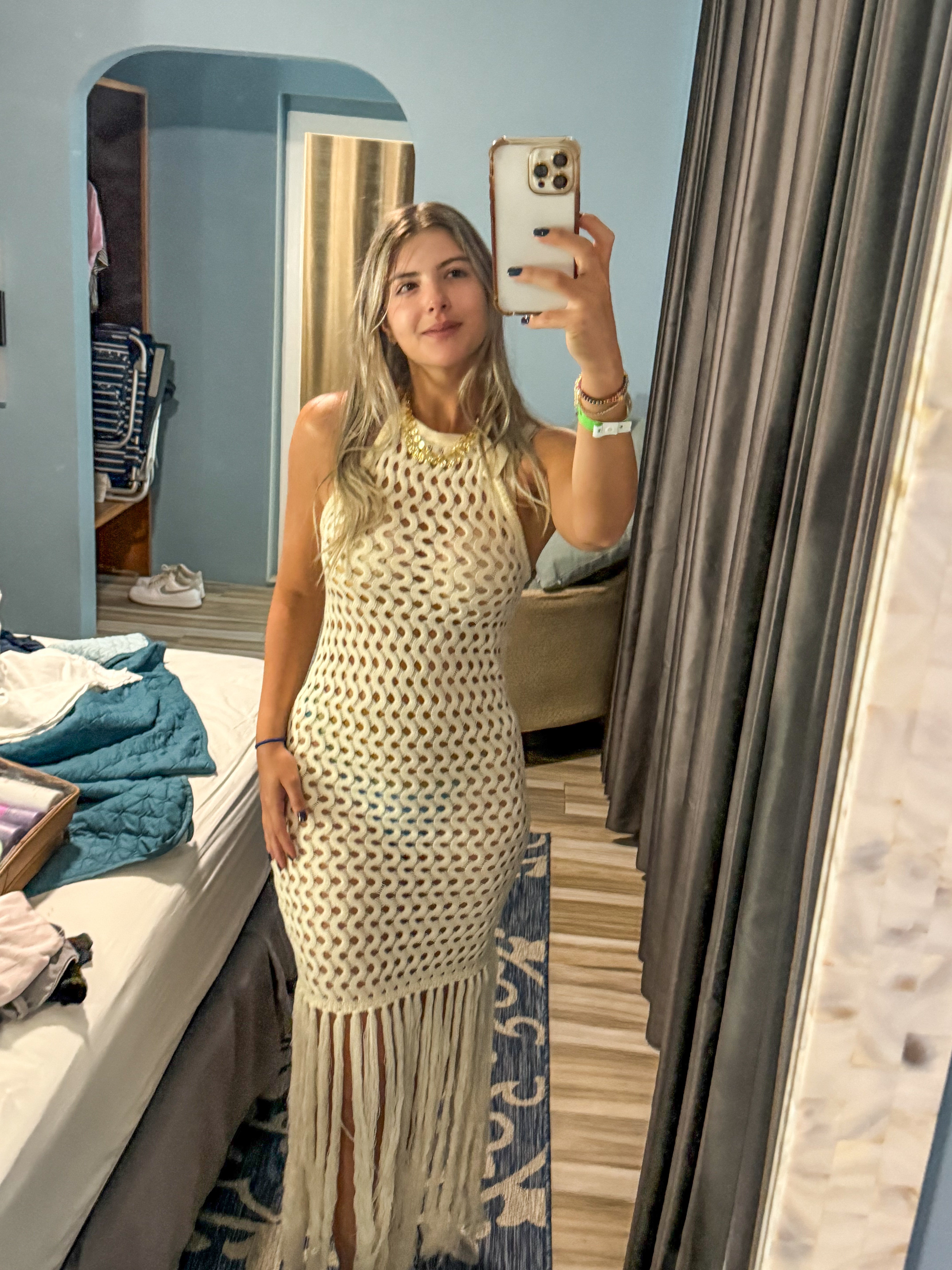 HALTER CROCHET FRINGE COVER UP DRESS