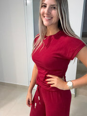 WINE RED TRAVEL STRETCHY SET