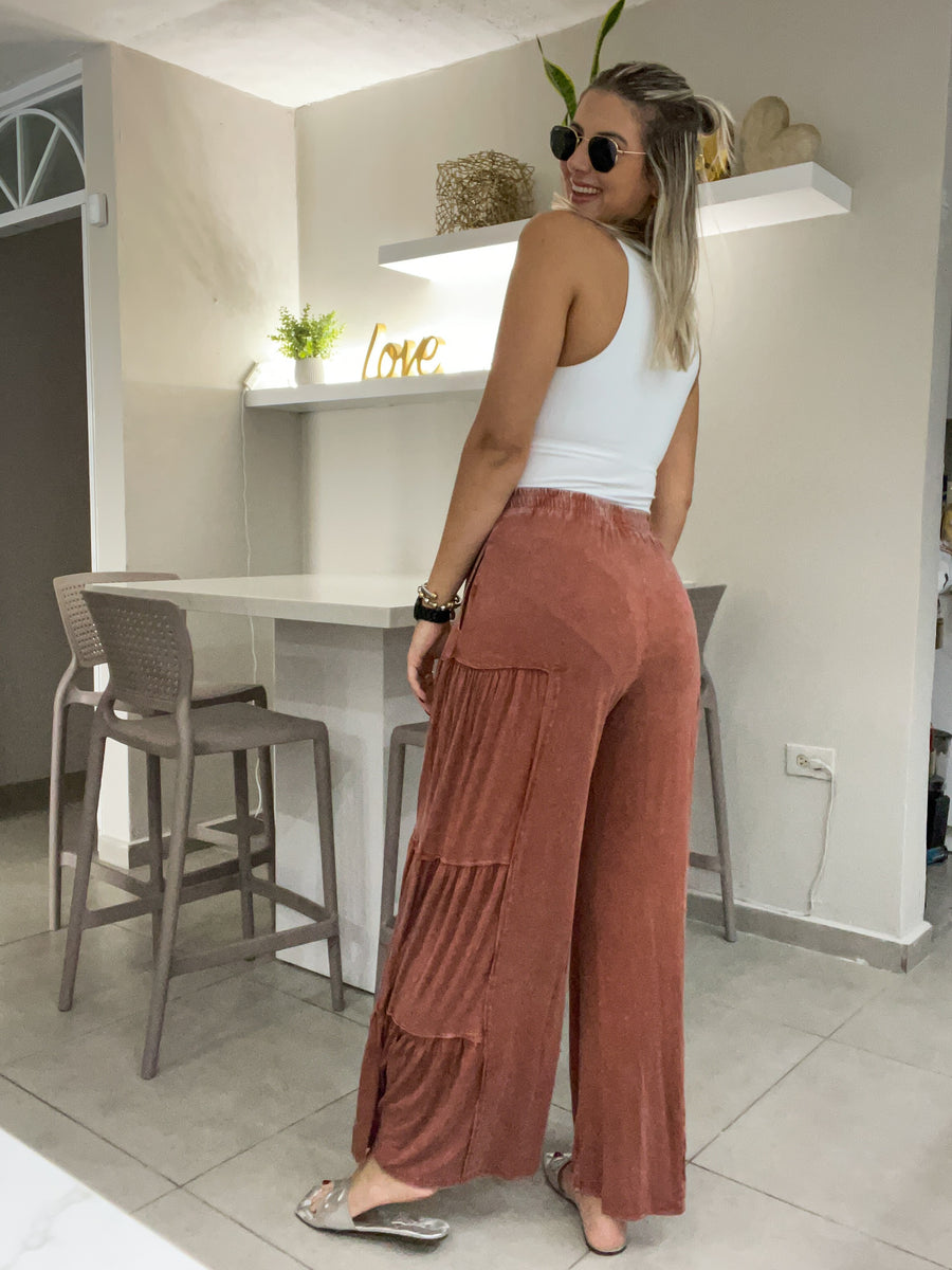 PUMPKIN MINERAL WASHED WIDE LEG PANTS