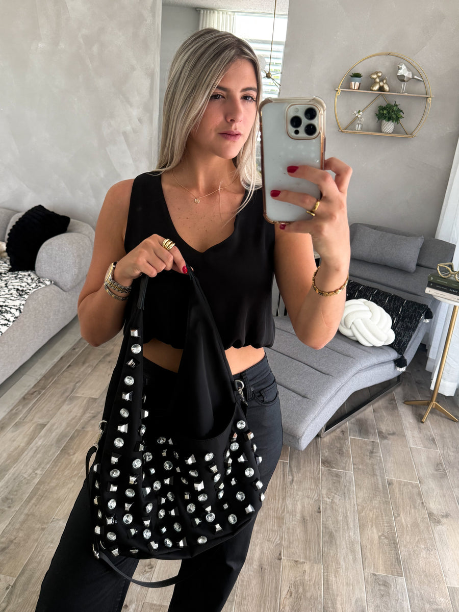 *PRE-ORDER* BLACK NYLON STUDDED BAG/CROSSBODY