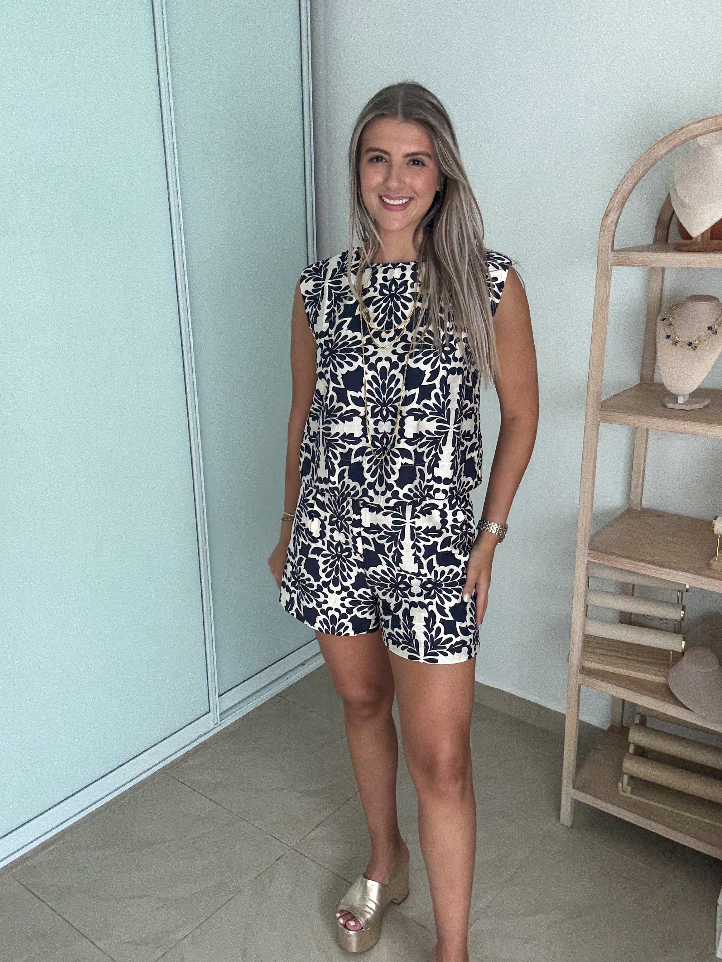 NAVY PRINT SHORTS