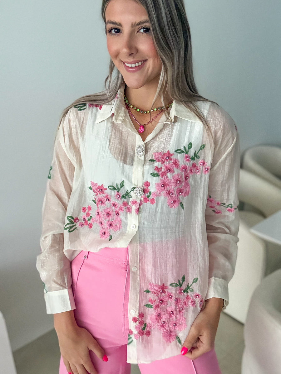 PINK FLOWER DETAILED BLOUSE