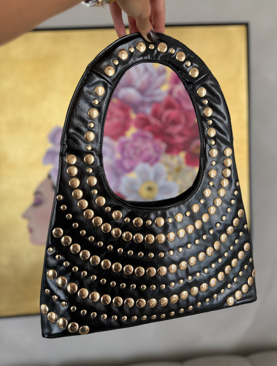 BLACK GOLD STUDDED SHOULDER BAG