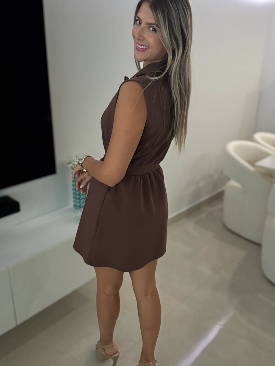BROWN SHORT ZIPPER DRESS