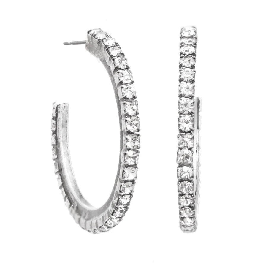 SLIM HOOP EARRING IN SILVER/CLEAR