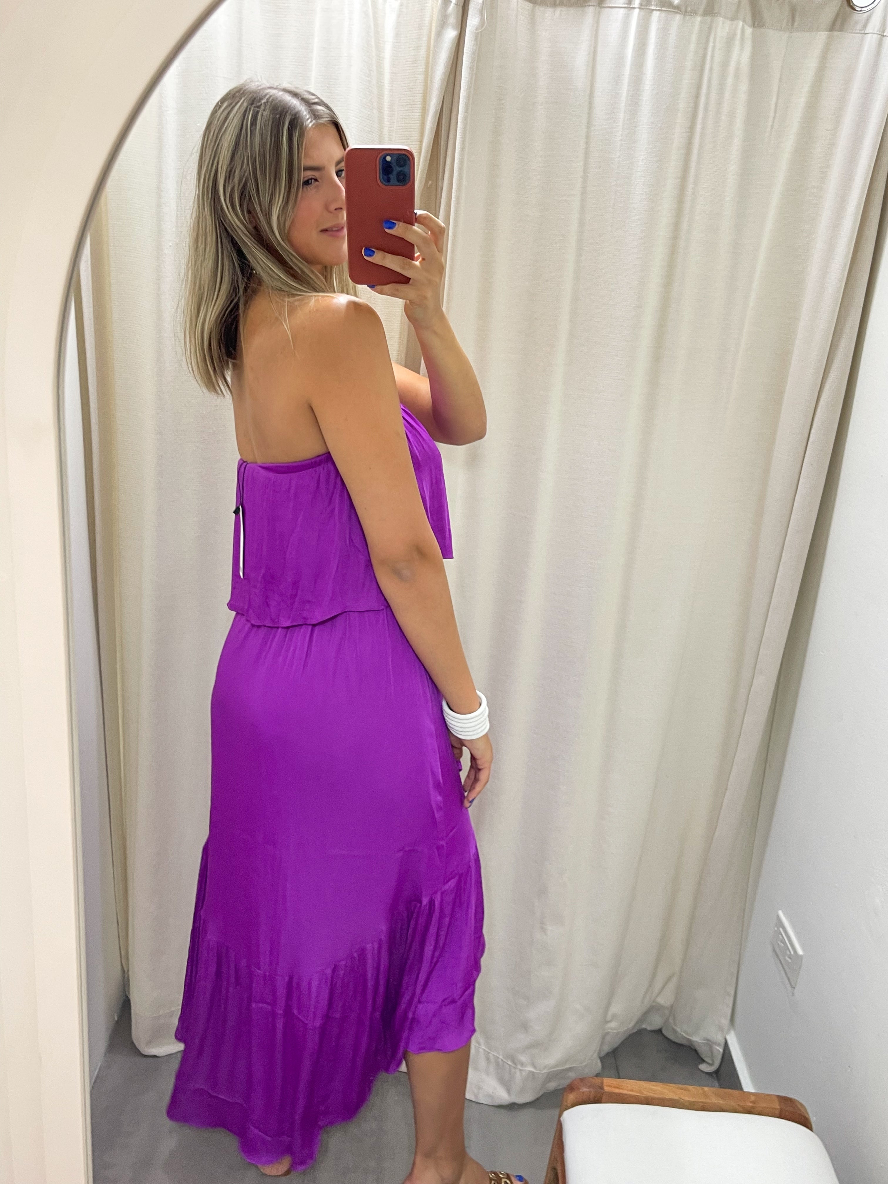 VIOLET SATIN HIGH LOW DRESS