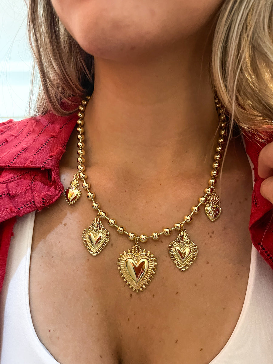 GOLD HEART CHARMS NECKLACE