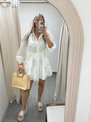 WHITE GOLD DETAILED LEAF SHORT DRESS