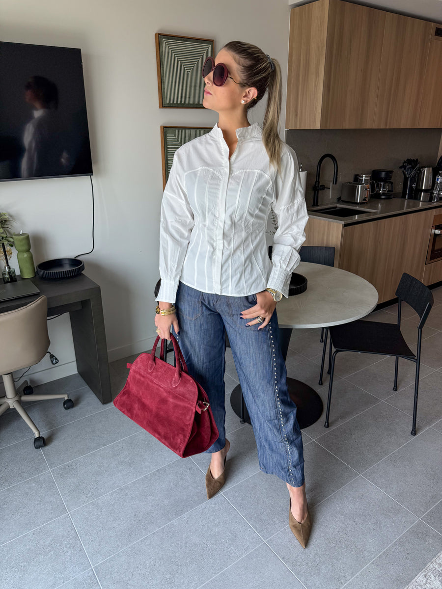 WHITE CORSET LOOK BLOUSE
