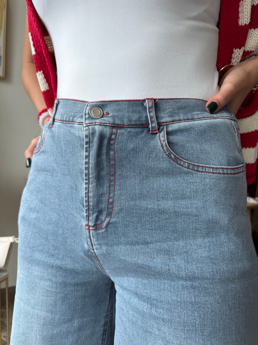 RED STICTH DENIM FLARE JEANS