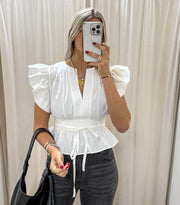 IVORY RUFFLE SLEEVES BLOUSE