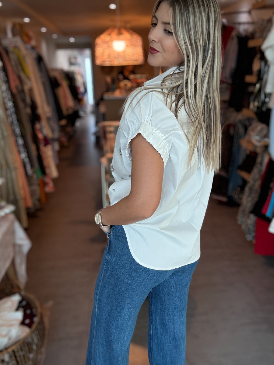 WHITE CRYSTALS BUTTONED BLOUSE