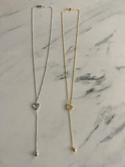 SILVER HEART LARIAT NECKLACE