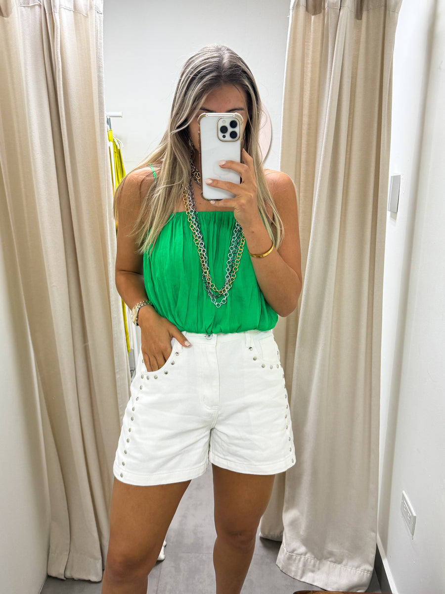 WHITE DENIM STUD SHORTS