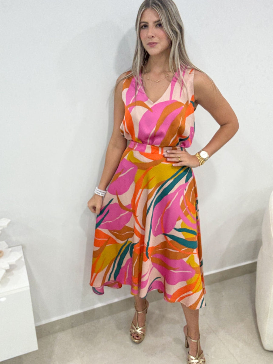 PRINTED SILKY HIGH LOW MIDI SKIRT