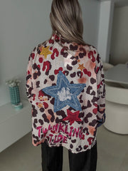 BURGUNDY LEOPARD/STAR TUNIC BLOUSE