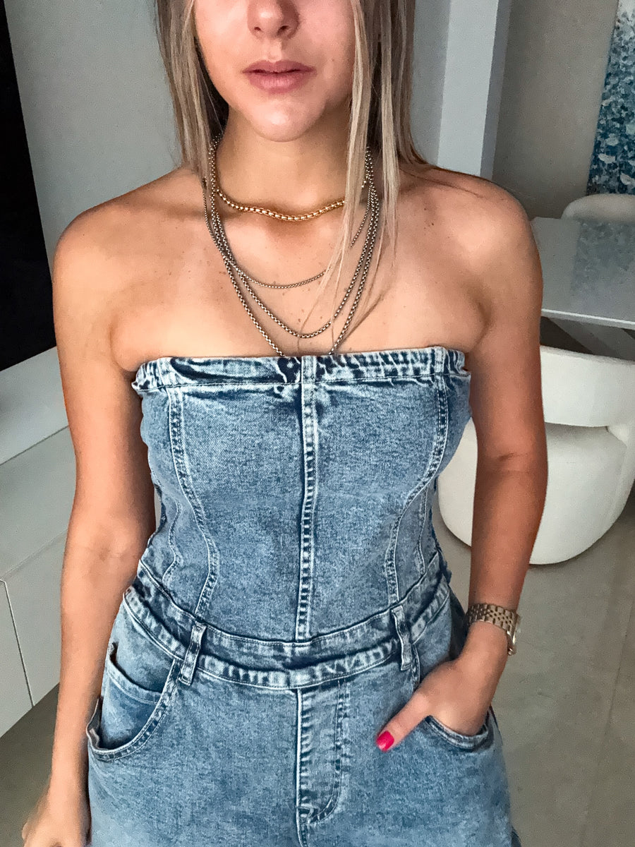 2-IN-1 DENIM STRETCH BARREL JUMPSUIT