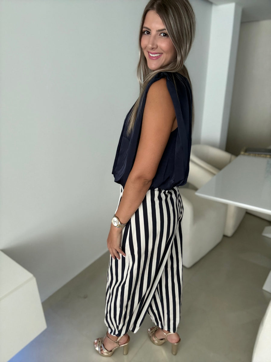 NAVY SATIN BLOUSE