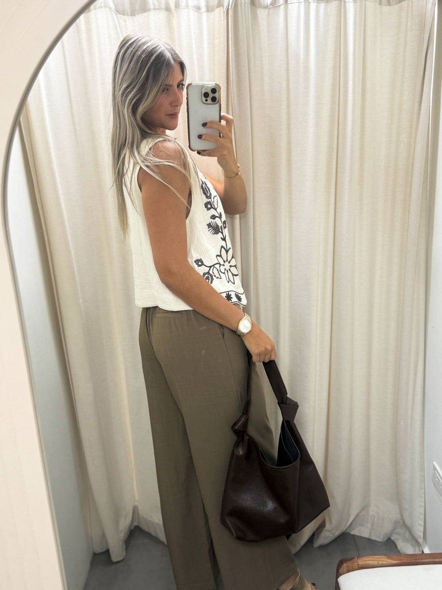 BROWN/WHITE GAUZE VEST