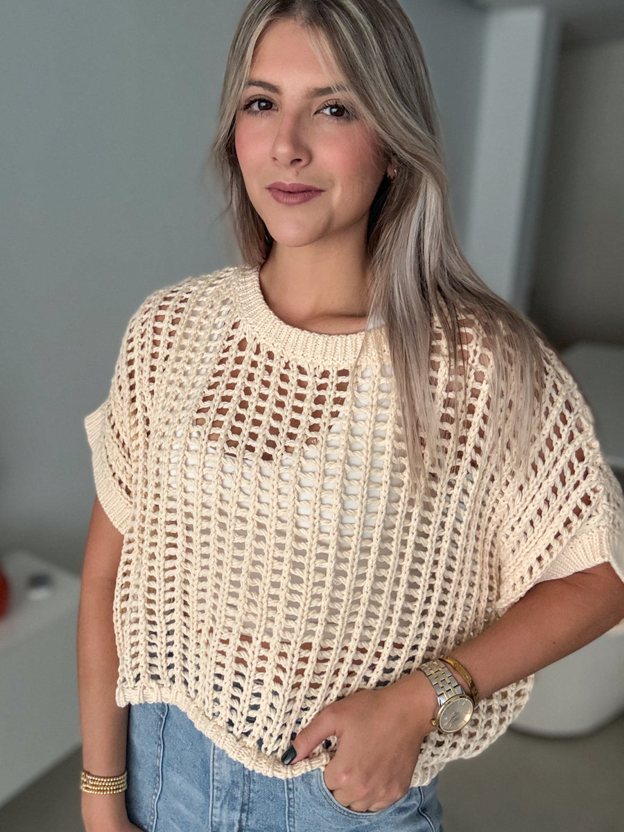 CREAM CROCHET KNITTED BLOUSE