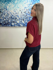 WINE MOCK NECK BLOUSE