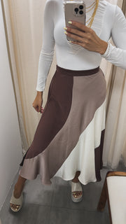 SILKY MOCHA PRINT MIDI SKIRT