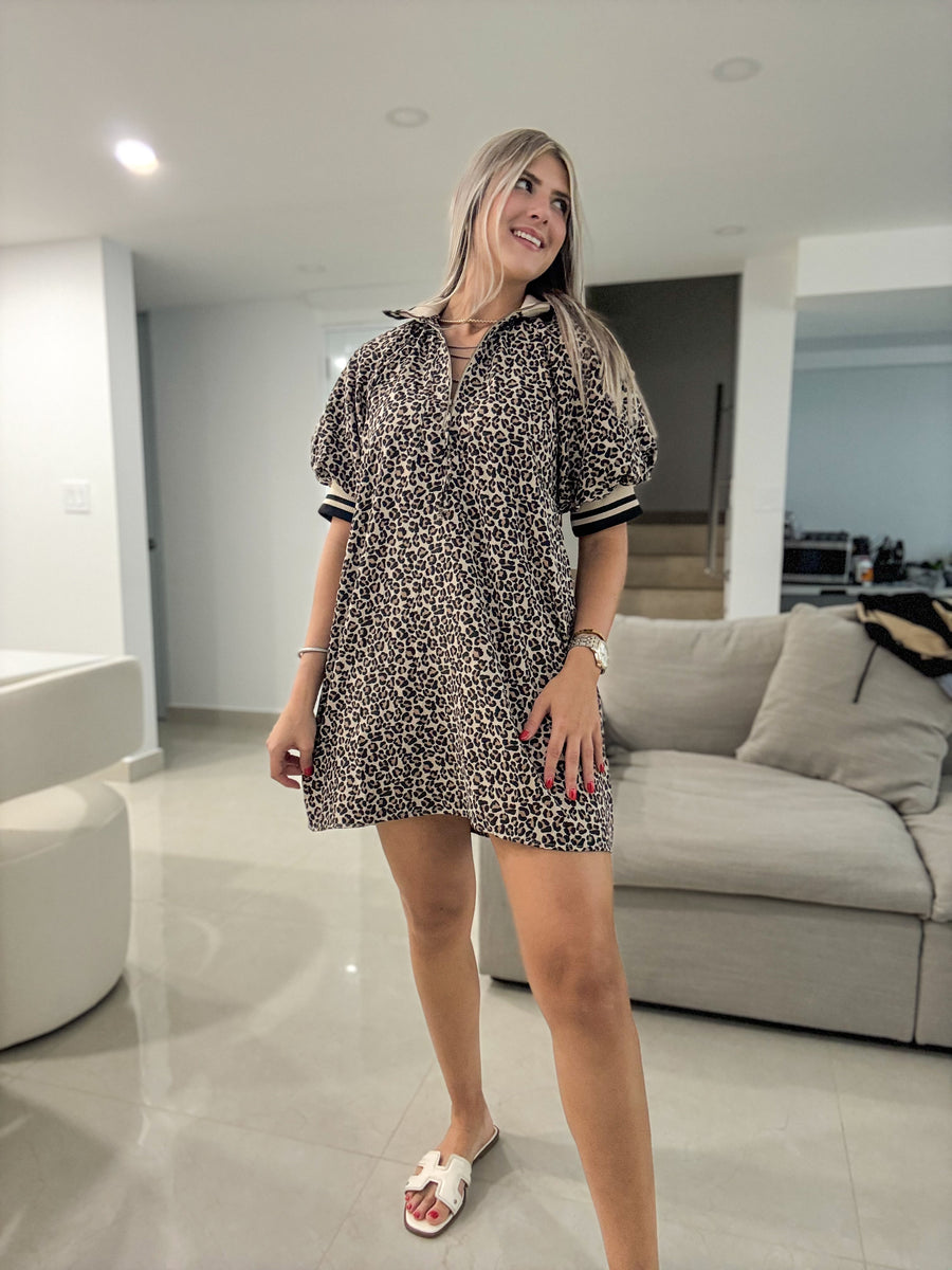LEOPARD TRACK LINES SHORT DRESS