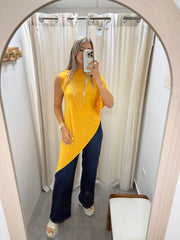 PIA MUSTARD ASYMMETRIC BLOUSE