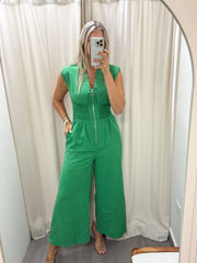 GREEN ZIPPER JUMPSUIT