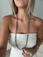 GRAY/GOLD CHARMS LONG NECKLACE