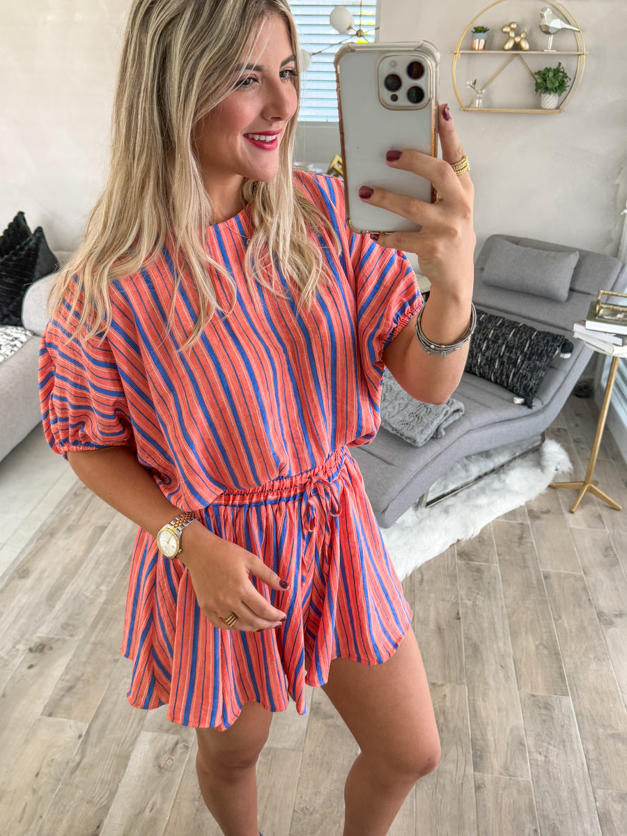 ORANGE/BLUE TOP & SHORTS SET