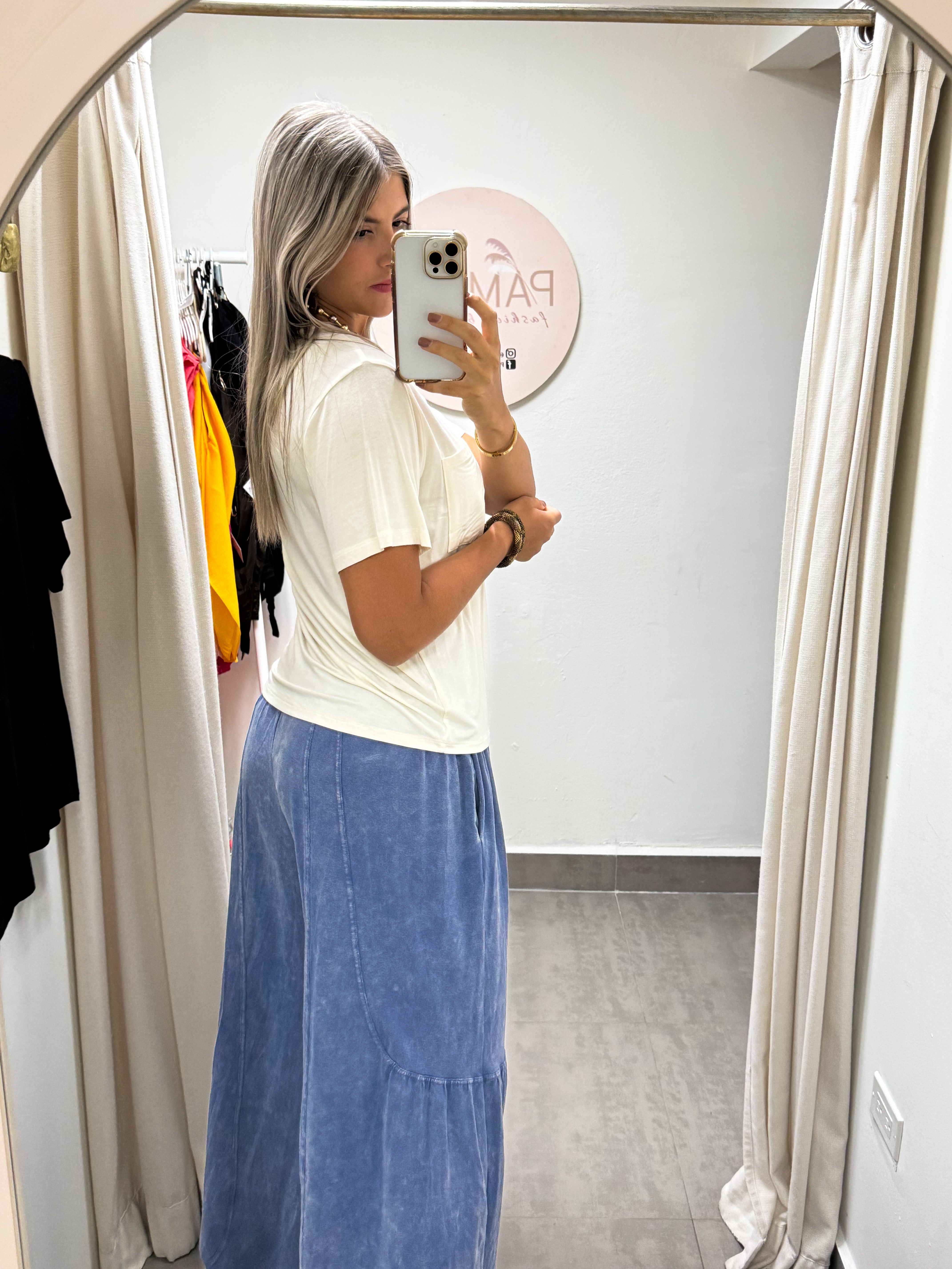CREAM BASIC POCKET BLOUSE