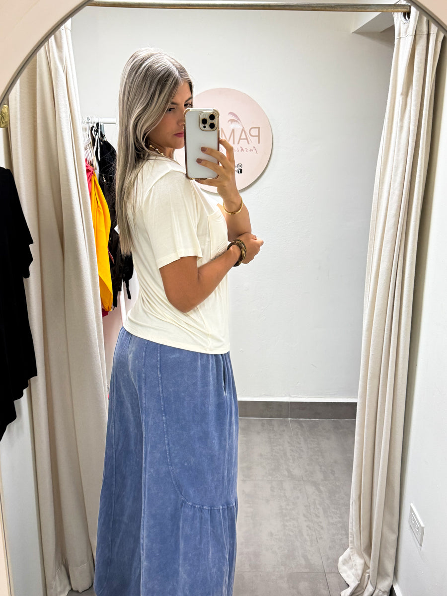 CREAM BASIC POCKET BLOUSE