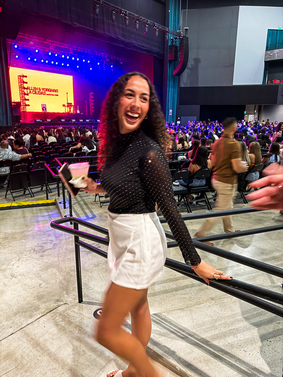 BLACK MESH RHINESTONES BLOUSE
