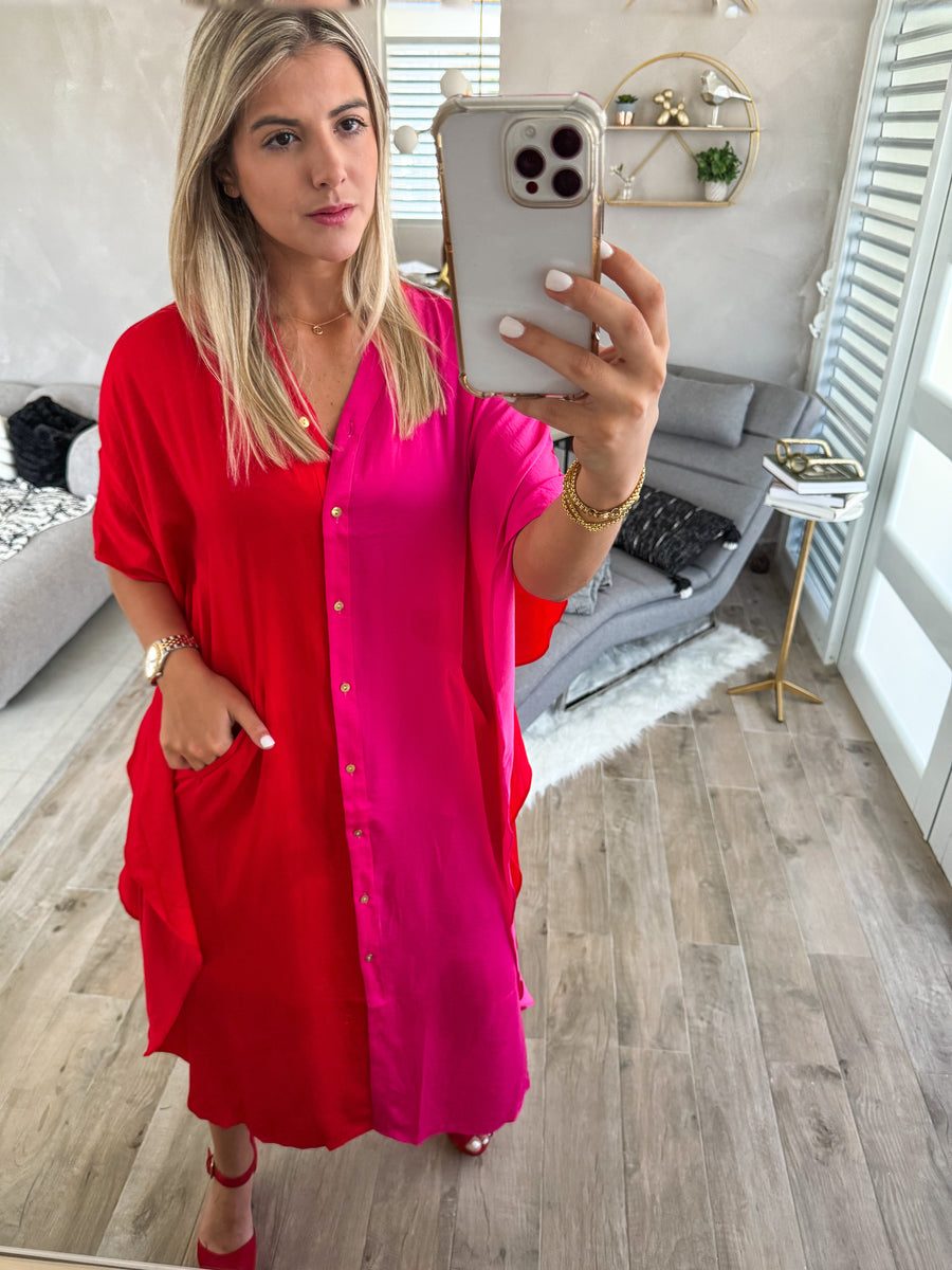RED/HOT PINK SATIN DRESS
