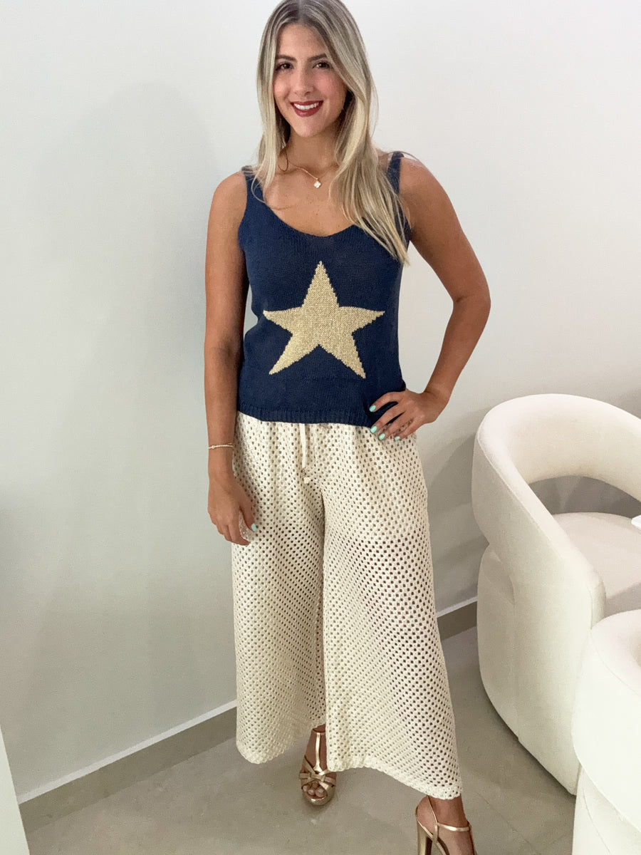 METALLIC GOLD KNITTED PANT