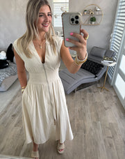 LINEN ZIPPER MIDI DRESS